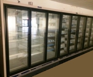 9 Door Master-Bilt Remote Cooler, AA Store Fixtures, Reach-In Cooler, Endless Glass Cooler, Used Cooler